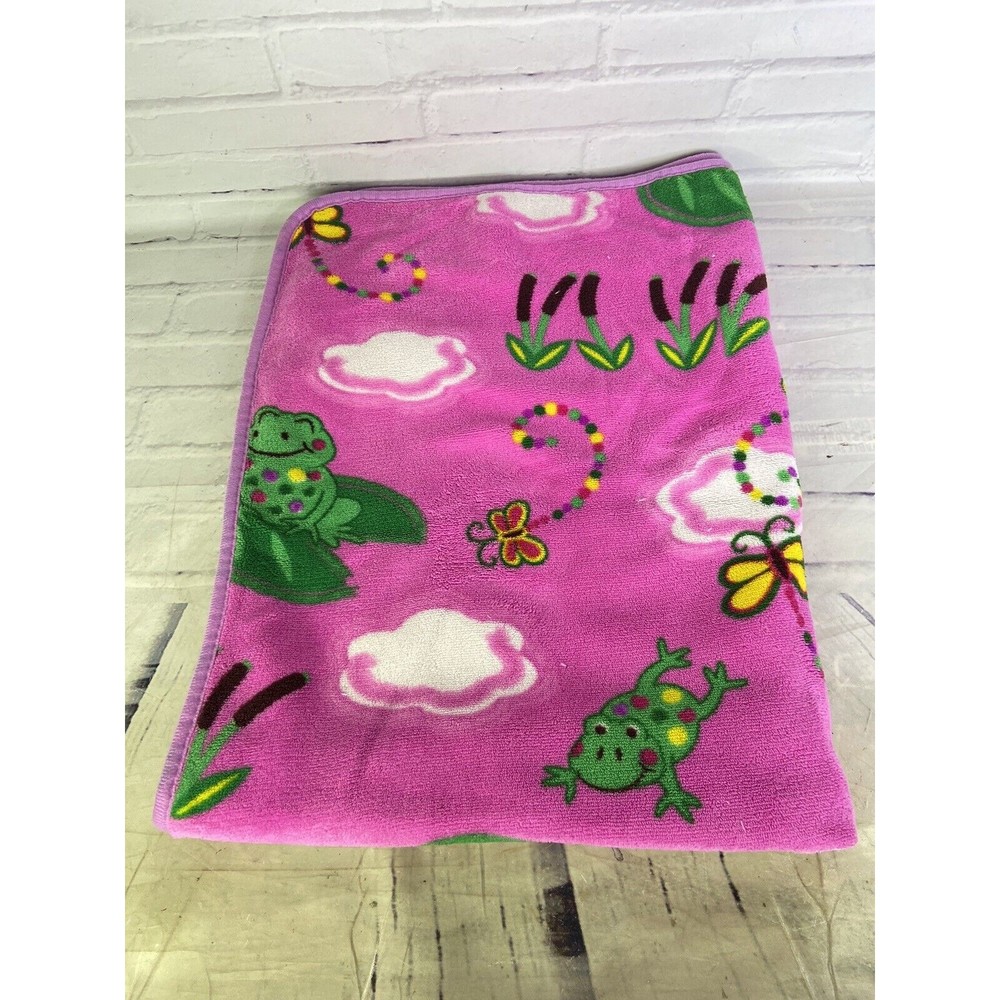 NORTHPOINT NORTH POINT Baby Blanket Lovey Pink Green Frogs Clouds Butterfly